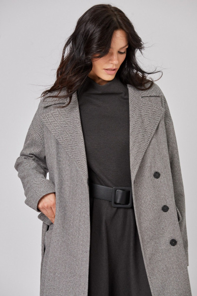 Пальто макси из пальтовой ткани с шлицей и широким воротником Rivoli 1044 серый - фото 4