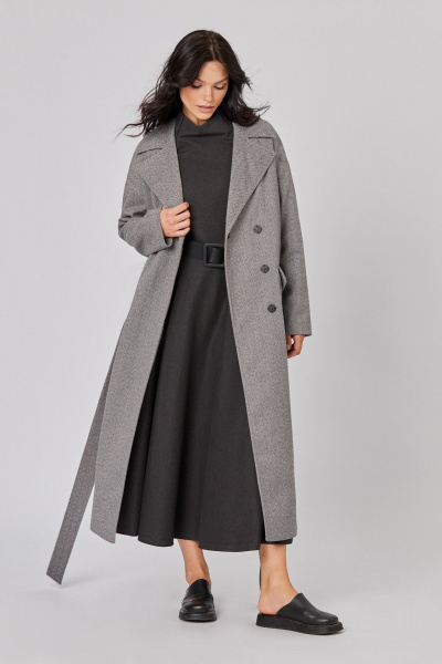 Пальто макси из пальтовой ткани с шлицей и широким воротником Rivoli 1044 серый - фото 3