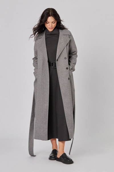Пальто макси из пальтовой ткани с шлицей и широким воротником Rivoli 1044 серый - фото 1