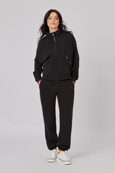 Платье из трикотажа с разрезом и мягкими рукавами Rivoli 3096 чёрный - фото 1