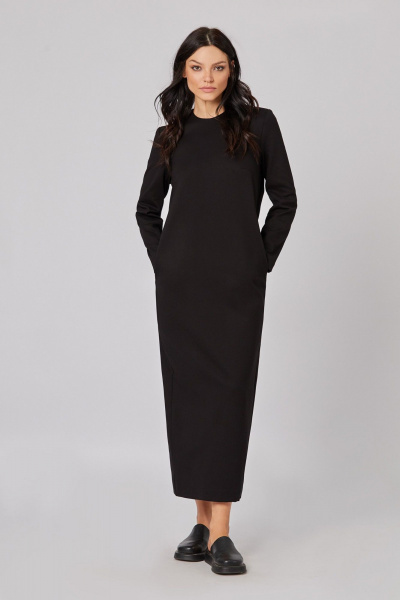 Теплое трикотажное платье макси с карманами и молнией Rivoli 7140 чёрный - фото 1