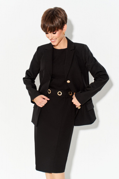 Платье-чехол из текстиля с подъемными рельефами и поясом FOXY FOX 1619 черный - фото 9