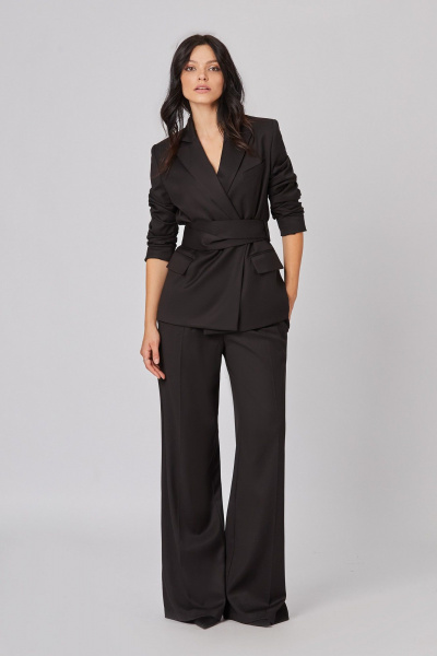 Жакет и брюки с рельефами и поясом черный демисезон Rivoli 9014 чёрный - фото 3