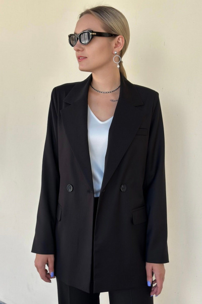 Жакет оверсайз и брюки прямого кроя из текстиля для повседневного образа S.O.L O Me М-И12 черный - фото 1