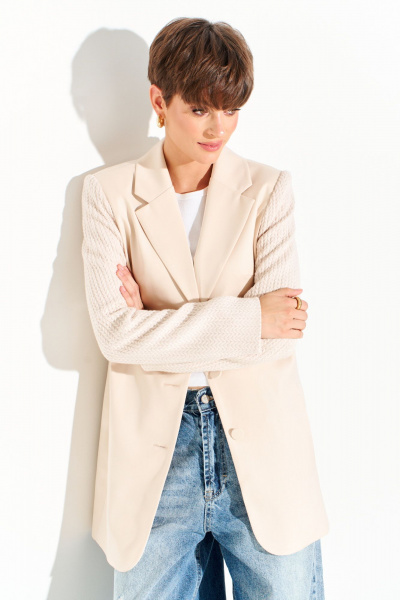 Жакет из костюмной ткани с трикотажными рукавами FOXY FOX 1621 молочный - фото 10