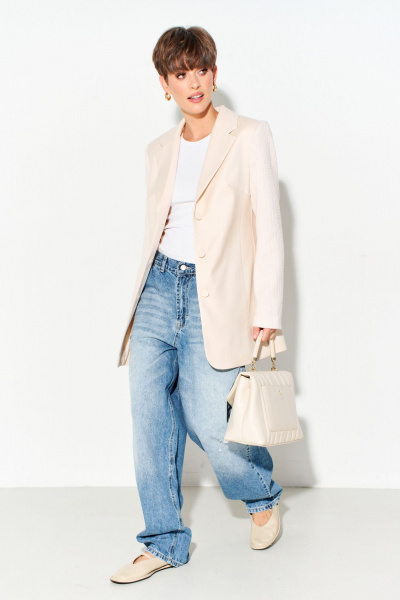 Жакет из костюмной ткани с трикотажными рукавами FOXY FOX 1621 молочный - фото 6