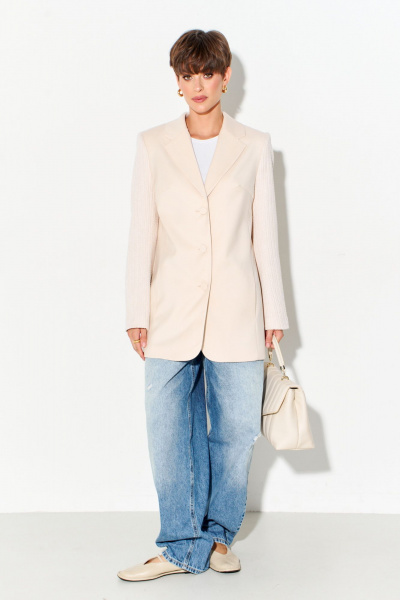 Жакет из костюмной ткани с трикотажными рукавами FOXY FOX 1621 молочный - фото 2