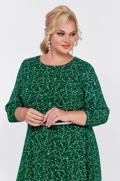 Белое и зеленое платье из шифона с ремнем по линии талии Swallow 777 - фото 9