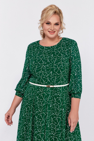 Белое и зеленое платье из шифона с ремнем по линии талии Swallow 777 - фото 8