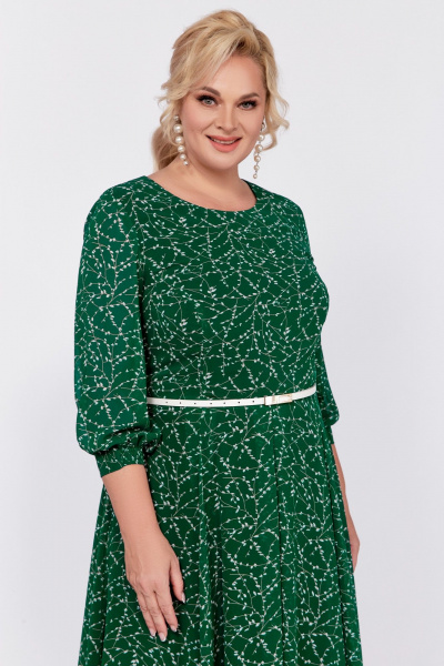 Белое и зеленое платье из шифона с ремнем по линии талии Swallow 777 - фото 7