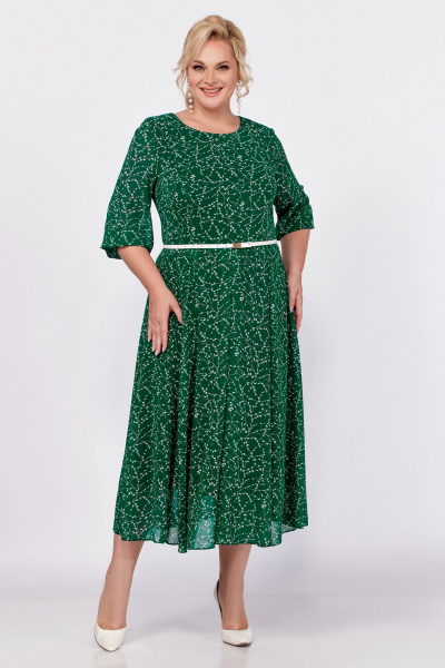 Белое и зеленое платье из шифона с ремнем по линии талии Swallow 777 - фото 6