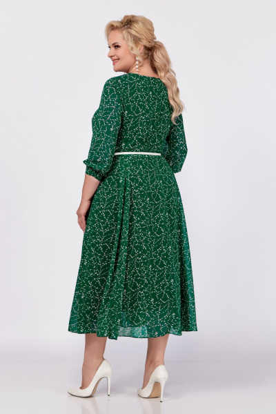 Белое и зеленое платье из шифона с ремнем по линии талии Swallow 777 - фото 5