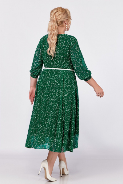 Белое и зеленое платье из шифона с ремнем по линии талии Swallow 777 - фото 4