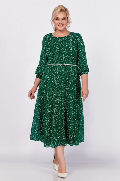 Белое и зеленое платье из шифона с ремнем по линии талии Swallow 777 - фото 2