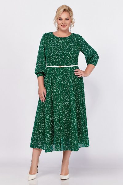 Белое и зеленое платье из шифона с ремнем по линии талии Swallow 777 - фото 1