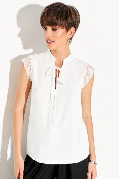 Блуза полуприлегающего силуэта из струящейся ткани с кружевом FOXY FOX 1683 молочный - фото 7