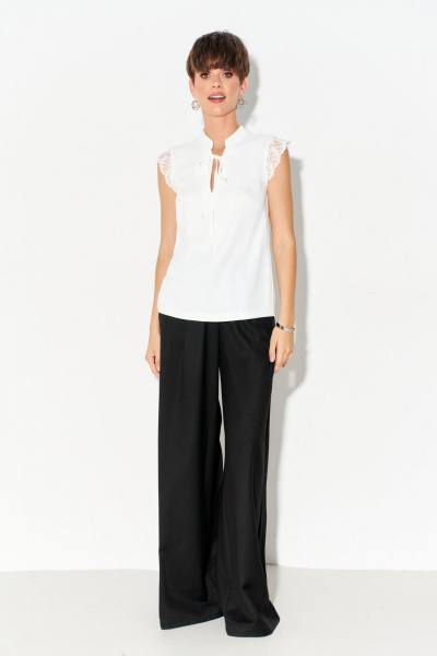 Блуза полуприлегающего силуэта из струящейся ткани с кружевом FOXY FOX 1683 молочный - фото 5