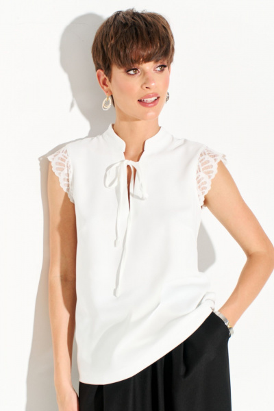 Блуза полуприлегающего силуэта из струящейся ткани с кружевом FOXY FOX 1683 молочный - фото 3