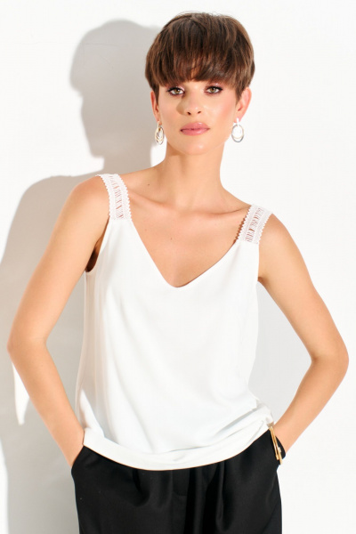 Блуза с бретелями и кружевными вставками из текстиля FOXY FOX 1684 молочный - фото 4