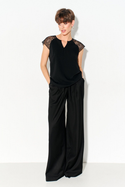 Блуза из легкой ткани с кружевом и разрезом FOXY FOX 1685 черный - фото 5