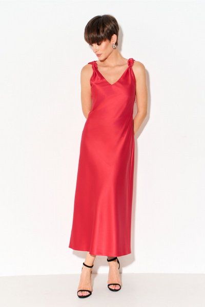 Платье миди из шелк-сатина с узлами и молнией FOXY FOX 1691 алый - фото 6