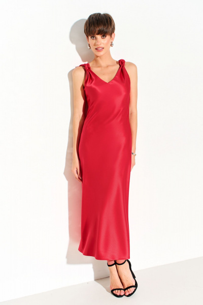 Платье миди из шелк-сатина с узлами и молнией FOXY FOX 1691 алый - фото 1