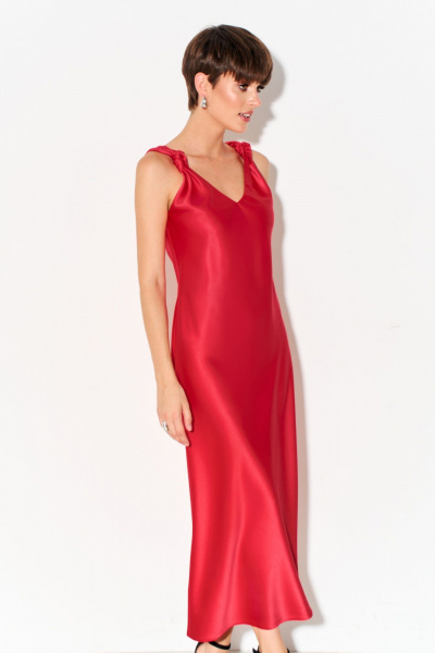 Платье миди из шелк-сатина с узлами и молнией FOXY FOX 1691 алый - фото 4