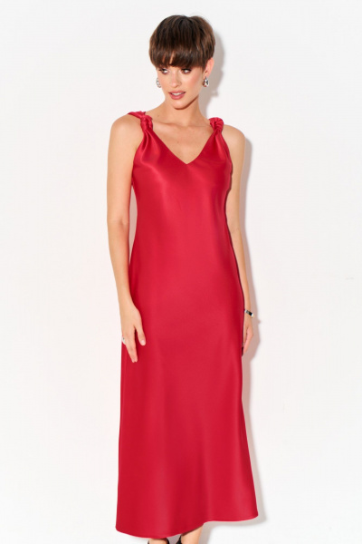 Платье миди из шелк-сатина с узлами и молнией FOXY FOX 1691 алый - фото 3