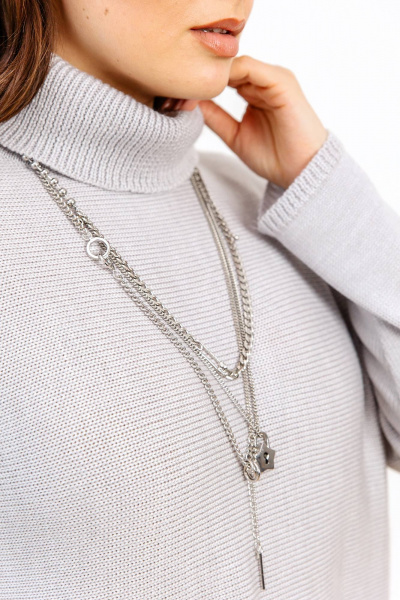 Демисезонный свитер оверсайз из шерстяной пряжи Romgil РВ0009-ШЕ5 светло-серый - фото 3