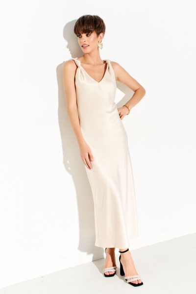 Платье из шелк-сатина с регулируемыми узлами FOXY FOX 1691 бежевый - фото 1