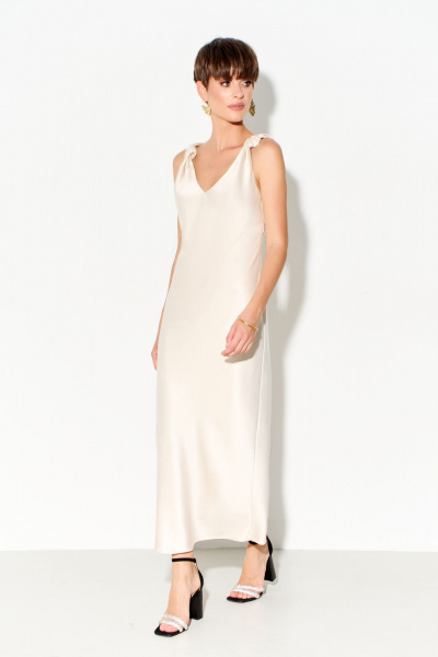 Платье из шелк-сатина с регулируемыми узлами FOXY FOX 1691 бежевый - фото 4
