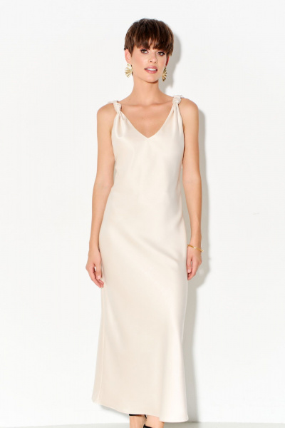 Платье из шелк-сатина с регулируемыми узлами FOXY FOX 1691 бежевый - фото 3