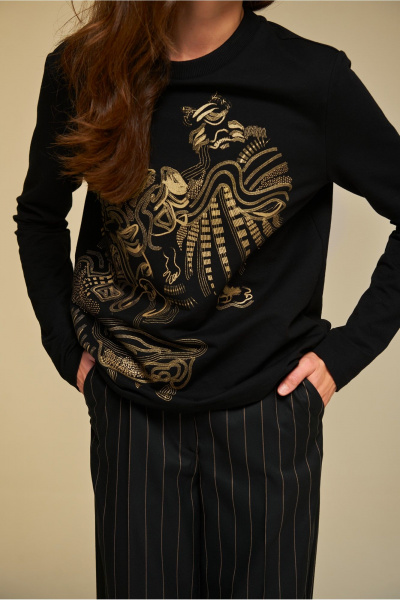 Джемпер хлопковый с авторским принтом в золоте DEVITA 8001 черный - фото 11