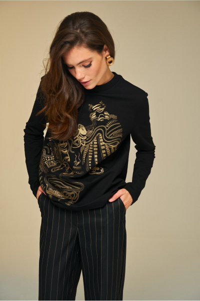 Джемпер хлопковый с авторским принтом в золоте DEVITA 8001 черный - фото 2