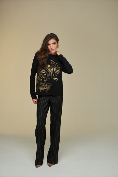 Джемпер хлопковый с авторским принтом в золоте DEVITA 8001 черный - фото 7