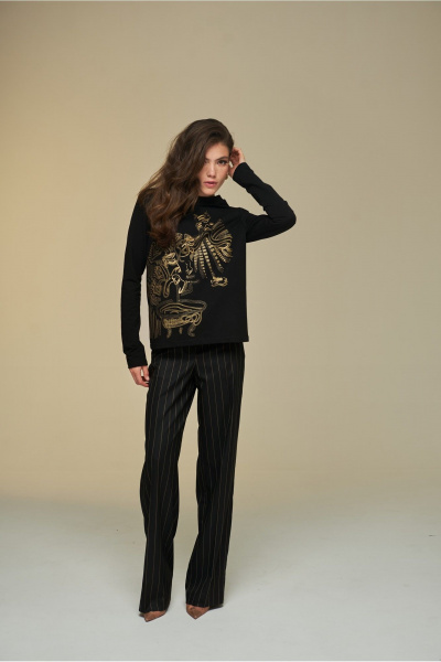 Джемпер хлопковый с авторским принтом в золоте DEVITA 8001 черный - фото 6