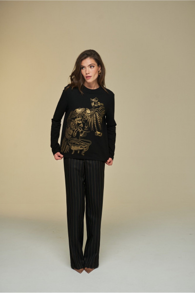 Джемпер хлопковый с авторским принтом в золоте DEVITA 8001 черный - фото 5