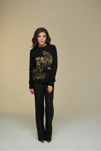 Джемпер хлопковый с авторским принтом в золоте DEVITA 8001 черный - фото 4