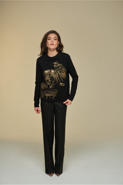 Джемпер хлопковый с авторским принтом в золоте DEVITA 8001 черный - фото 3
