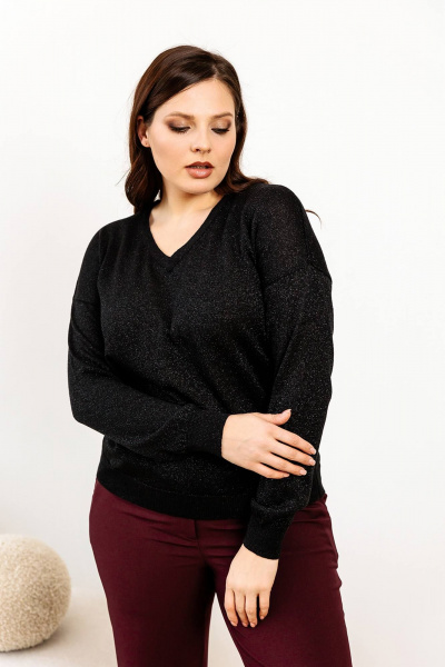 Джемпер из хлопка с блестящей металлизацией Romgil РВ0140-ХМ5 черный - фото 1