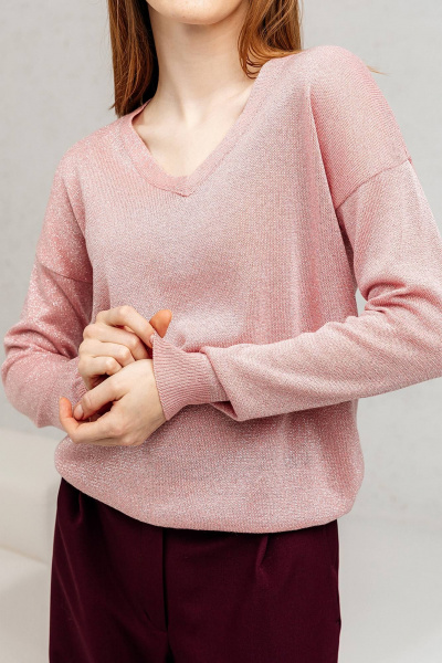 Джемпер из хлопка с металлизированной нитью Romgil РВ0140-ХМ5 розово-коралловый,серебро - фото 1