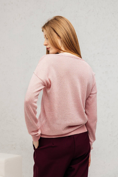 Джемпер из хлопка с металлизированной нитью Romgil РВ0140-ХМ5 розово-коралловый,серебро - фото 3