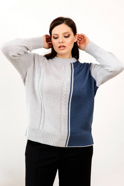 Базовый шерстяной джемпер с длинным рукавом Romgil 891ШТЗ светло-серый,индиго - фото 6