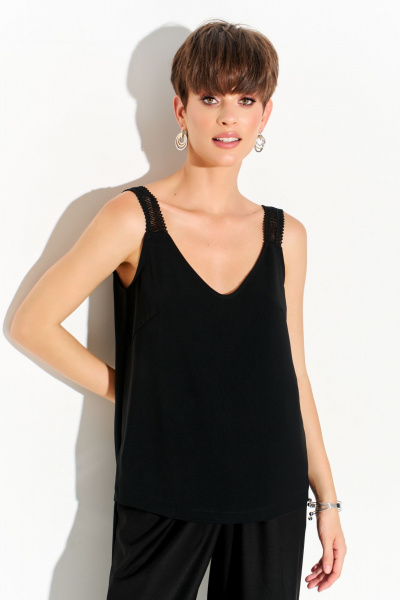 Черная блуза из струящейся ткани с кружевными бретелями FOXY FOX 1684 черный - фото 2