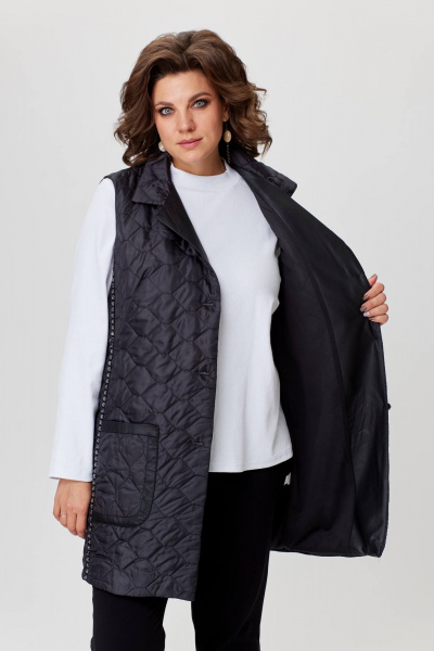 Демисезонный комплект жилет и водолазка из трикотажа и стеганой ткани Solomeya Lux 972 черный+белый - фото 11