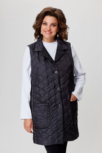 Демисезонный комплект жилет и водолазка из трикотажа и стеганой ткани Solomeya Lux 972 черный+белый - фото 10