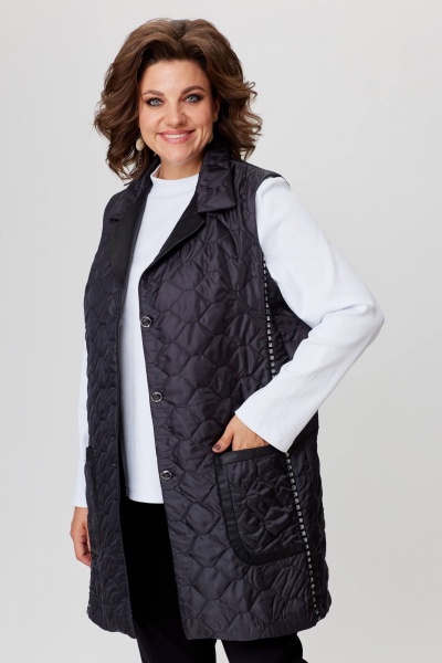 Демисезонный комплект жилет и водолазка из трикотажа и стеганой ткани Solomeya Lux 972 черный+белый - фото 8