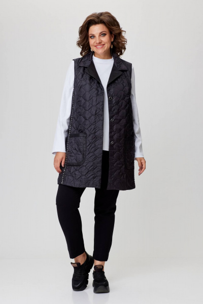 Демисезонный комплект жилет и водолазка из трикотажа и стеганой ткани Solomeya Lux 972 черный+белый - фото 7