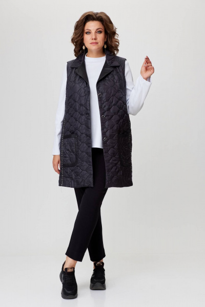 Демисезонный комплект жилет и водолазка из трикотажа и стеганой ткани Solomeya Lux 972 черный+белый - фото 6