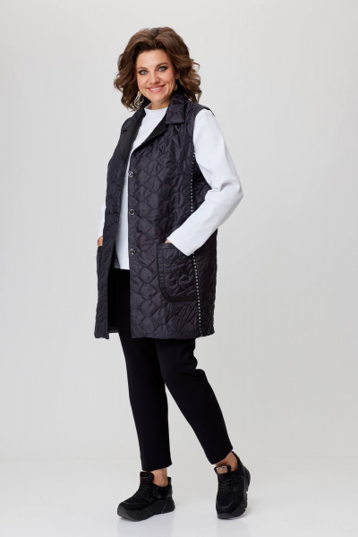 Демисезонный комплект жилет и водолазка из трикотажа и стеганой ткани Solomeya Lux 972 черный+белый - фото 5